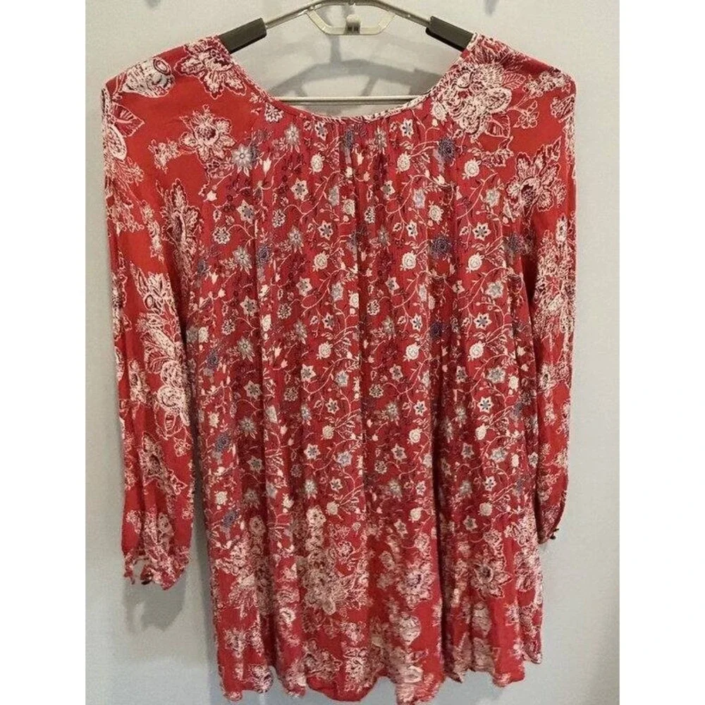 Free‎ People Womens Boho Lucky Loosey Mini Dress Floral Flowy Long Sleeve S